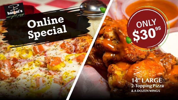 14" LG 2-Topping Pizza & Wings